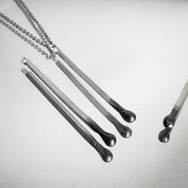 matchstick lucifer pendant necklace silver handmade by maureen centen